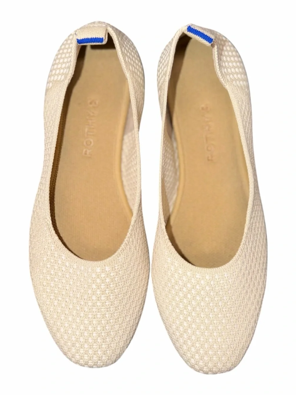 Rothy's Women's Cream Knit Ballet Flats with Blue Tab Size 9.5 - Picture 1 of 6